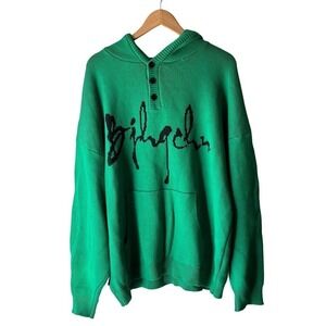 BJHG - Chinese Street Brand Size XL Green Henley Hoodie Sweater - Rare